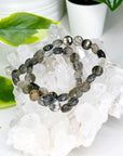 TOURMALINATED QUARTZ (FACETED COIN) 10mm - HANDMADE CRYSTAL BRACELET