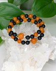ORANGE AVENTURINE PUMPKIN + ONYX (MATTE) 8mm - HANDMADE CRYSTAL BRACELET