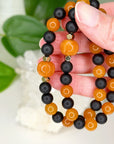 ORANGE AVENTURINE PUMPKIN + ONYX (MATTE) 8mm - HANDMADE CRYSTAL BRACELET