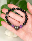 ONYX + HEMATITE W/ SILVER SHEEN OBSIDIAN ACCENT 8mm - HANDMADE CRYSTAL BRACELET