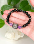 ONYX + HEMATITE W/ SILVER SHEEN OBSIDIAN ACCENT 8mm - HANDMADE CRYSTAL BRACELET