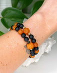 ORANGE AVENTURINE PUMPKIN + ONYX (MATTE) 8mm - HANDMADE CRYSTAL BRACELET