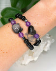 ONYX + HEMATITE W/ SILVER SHEEN OBSIDIAN ACCENT 8mm - HANDMADE CRYSTAL BRACELET