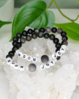 'MOON JOY' SILVER SHEEN OBSIDIAN + MOONSTONE 8mm - HANDMADE CRYSTAL BRACELET