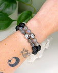 ONYX (MATTE) + MUONIONALUSTA METEORITE/LABRADORITE 10mm - HANDMADE CRYSTAL BRACELET