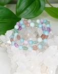 AMAZONITE 8mm + GREEN CHALCEDONY/STRAWBERRY QUARTZ/LEPIDOLITE STARS - HANDMADE CRYSTAL BRACELET