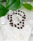OBSIDIAN + STRAWBERRY QUARTZ STARS 6mm - HANDMADE CRYSTAL BRACELET