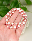 RHODONITE + MOTHER OF PEARL STARS 6mm - HANDMADE CRYSTAL BRACELET