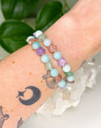 AMAZONITE 8mm + GREEN CHALCEDONY/STRAWBERRY QUARTZ/LEPIDOLITE STARS - HANDMADE CRYSTAL BRACELET