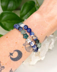 SODALITE 8mm + MOSS AGATE STARS - HANDMADE CRYSTAL BRACELET