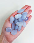 BLUE CHALCEDONY PEBBLE - Black Friday sale, blue chalcedony, bulk, calm gift bundle, cancer season, mercury rx, palm stone, pebble, pebbles, pocket crystal, tumbles - The Mineral Maven