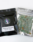 CRYSTAL CHIP BAGGIE - black onyx, black tourmaline, carnelian, chips, crystal chips, crystal grid, crystal grids, energy tool, garnet, green quartz, grid, gridding, prehnite, quartz, rainbow moonstone, white moonstone, white quartz - The Mineral Maven