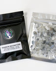 CRYSTAL CHIP BAGGIE - black onyx, black tourmaline, carnelian, chips, crystal chips, crystal grid, crystal grids, energy tool, garnet, green quartz, grid, gridding, prehnite, quartz, rainbow moonstone, white moonstone, white quartz - The Mineral Maven