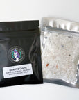 CRYSTAL CHIP BAGGIE - black onyx, black tourmaline, carnelian, chips, crystal chips, crystal grid, crystal grids, energy tool, garnet, green quartz, grid, gridding, prehnite, quartz, rainbow moonstone, white moonstone, white quartz - The Mineral Maven