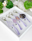 CRYSTAL MACRAME TASSEL - black moonstone, crystal keychain, crystal tassel, handmade, macrame, peach moonstone, recently, recently added, rose quartz, spring collection, tassel - The Mineral Maven