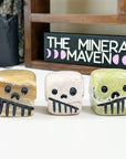 CRYSTAL SCARY CUBE - aragonite, brown aragonite, cherry blossom stone, polished stone, scary cube, serpentinite, skull, summerween collection - The Mineral Maven