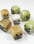 CRYSTAL SCARY CUBE - aragonite, brown aragonite, cherry blossom stone, polished stone, scary cube, serpentinite, skull, summerween collection - The Mineral Maven