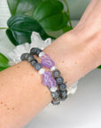 LABRADORITE + LILAC AMETHYST HEART 8mm - HANDMADE CRYSTAL BRACELET - 6th anniversary, 8mm, air, aquarius, Aries, bracelet, crystal bracelet, handmade bracelet, jewelry, pisces, purple, sagittarius, scorpio, storm, virgo, water, Wearable - The Mineral Maven