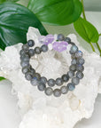 LABRADORITE + LILAC AMETHYST HEART 8mm - HANDMADE CRYSTAL BRACELET - 6th anniversary, 8mm, air, aquarius, Aries, bracelet, crystal bracelet, handmade bracelet, jewelry, pisces, purple, sagittarius, scorpio, storm, virgo, water, Wearable - The Mineral Maven