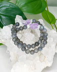LABRADORITE + LILAC AMETHYST HEART 8mm - HANDMADE CRYSTAL BRACELET - 6th anniversary, 8mm, air, aquarius, Aries, bracelet, crystal bracelet, handmade bracelet, jewelry, pisces, purple, sagittarius, scorpio, storm, virgo, water, Wearable - The Mineral Maven