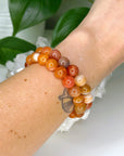 ORANGE/RED BOTSWANA AGATE 10mm - HANDMADE CRYSTAL BRACELET - 10mm, Botswana agate, bracelet, career, crystal bracelet, emotional support, fire, handmade bracelet, jewelry, market bracelet, mixed colors, Orange, orange Botswana agate, pink, red, red Botswana agate, summerween collection, Wearable - The Mineral Maven