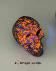 PICK YOUR OWN: "FIRELITE" SKULL - emberlite, firelite, lake superior, polished, polished stone, skull, statement piece, summerween collection, uv fluorescent, yooperlite - The Mineral Maven