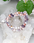 PINK BOTSWANA AGATE 6mm - HANDMADE CRYSTAL BRACELET - 6mm, agate, botswana agate, bracelet, clear/white, crystal bracelet, fire, gemini, grey, handmade bracelet, jewelry, June 2025 inventory check, mixed colors, pink, pink botswana agate, spring collection, Wearable - The Mineral Maven