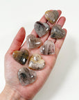 PINK LITHIUM THOUSAND LAYER QUARTZ MINI HEART - heart, heart shape, lodolite, mini heart, pink lithium quartz, pocket crystal, pocket crystals, pocket stone, thousand layer quartz, tucson mini drop - The Mineral Maven