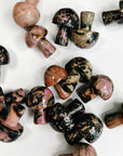 RHODONITE MINI MUSHROOM - 33 bday, Black Friday sale, crystal mushroom, emotional support, end of year sale, fertility, focus gift bundle, grief gift bundle, holiday sale, love gift bundle, mini mushroom, mushroom, new year sale, pocket crystal, pocket crystals, pocket stone, rhodonite - The Mineral Maven
