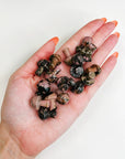 RHODONITE MINI MUSHROOM - 33 bday, Black Friday sale, crystal mushroom, emotional support, end of year sale, fertility, focus gift bundle, grief gift bundle, holiday sale, love gift bundle, mini mushroom, mushroom, new year sale, pocket crystal, pocket crystals, pocket stone, rhodonite - The Mineral Maven