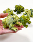 SERPENTINE LARGE FROG - crystal critter, crystal frog, frog, frog on leaf, large frog, serpentine, serpentinite - The Mineral Maven