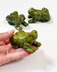 SERPENTINE LARGE FROG - crystal critter, crystal frog, frog, frog on leaf, large frog, serpentine, serpentinite - The Mineral Maven