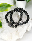SILVER SHEEN OBSIDIAN CAT 8mm - HANDMADE CRYSTAL BRACELET - 10 Dec Inventory, 8mm, black, bracelet, cat, cat head, crystal bracelet, handmade bracelet, jewelry, June 2025 inventory check, kitty, memento mori, memento mori collection, moon, new critter drop, obsidian, Scorpio Season, silver sheen obsidian, Wearable - The Mineral Maven