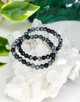 SNOWFLAKE OBSIDIAN 6mm - HANDMADE CRYSTAL BRACELET - 6mm, black, bracelet, crystal bracelet, handmade bracelet, jewelry, market bracelet, obsidian, recently added, scorpio, scorpio stack, single bracelet, snowflake, snowflake obsidian, solstice collection, virgo, virgo stack, Wearable, winter solstice collection - The Mineral Maven