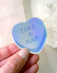 "TAKE A NAP" HEART STICKER - Black Friday sale, energy tool, heart sticker, merch, sticker, valentines vibes - The Mineral Maven