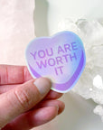 "YOU ARE WORTH IT" HEART STICKER - Black Friday sale, energy tool, heart sticker, merch, sticker, valentines vibes - The Mineral Maven
