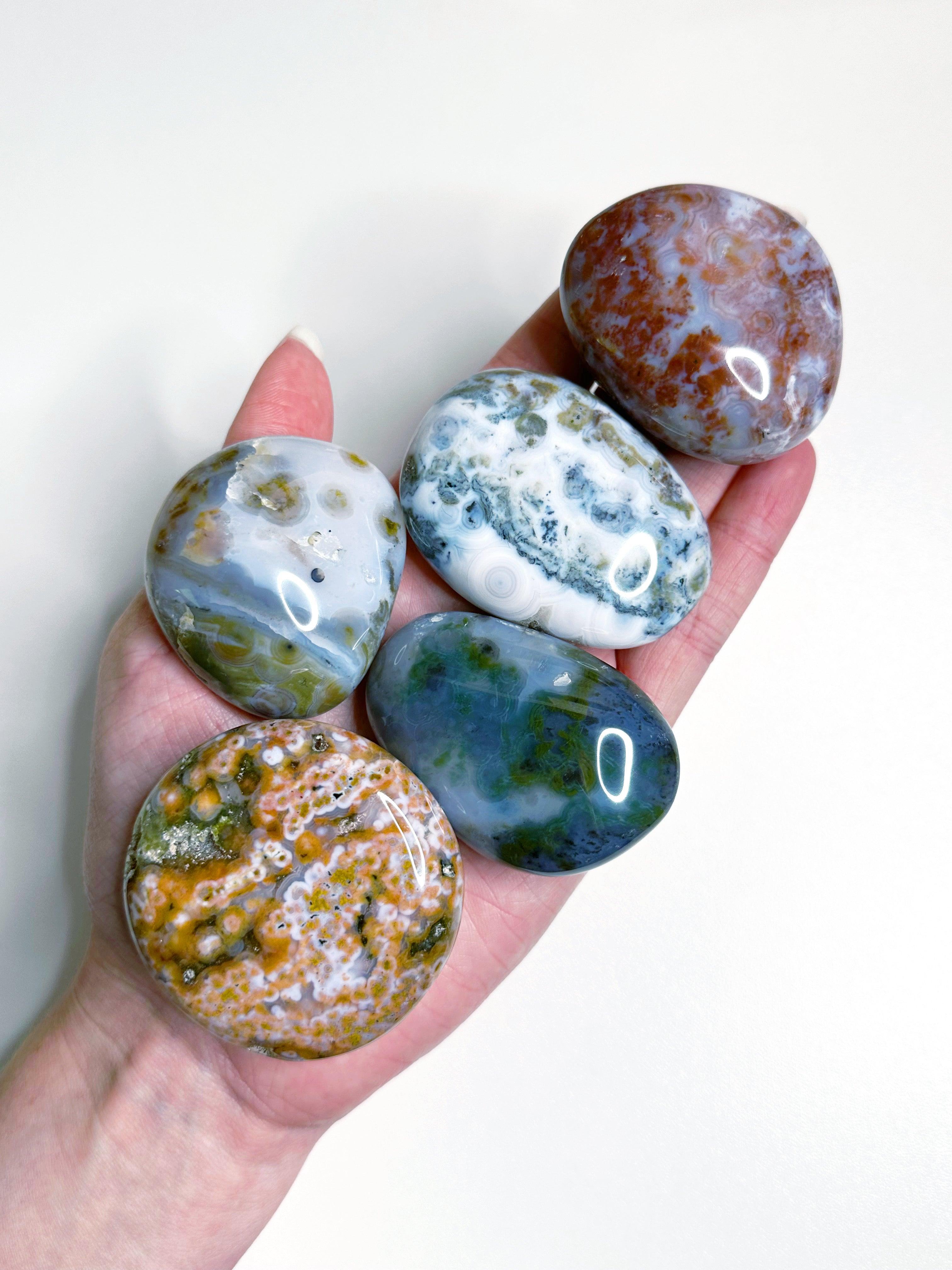 8TH VEIN OCEAN JASPER PALM STONE (1st QUALITY) - 8th vein, Black Friday sale, emotional support, ocean jasper, palm stone, palmstone, tucson update - The Mineral Maven