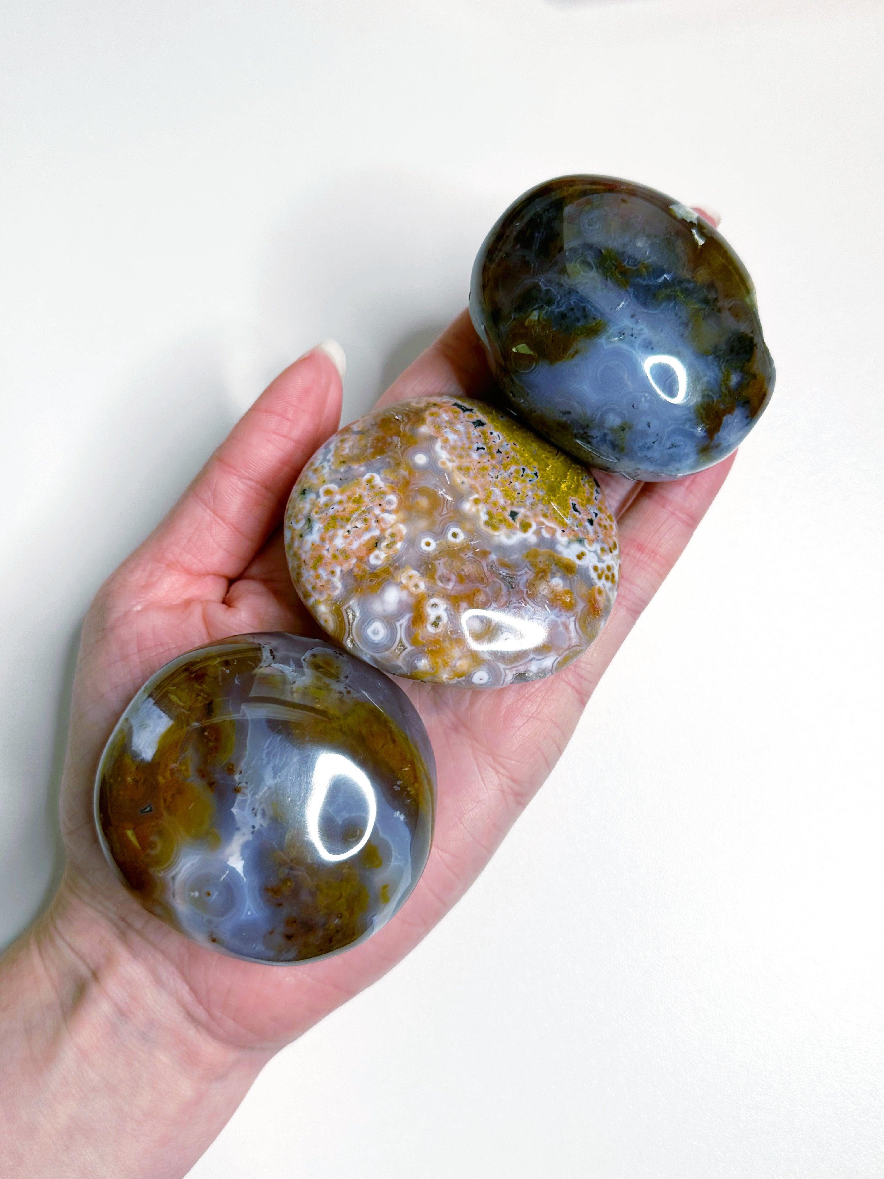 8TH VEIN OCEAN JASPER PALM STONE (1st QUALITY) - 8th vein, emotional support, ocean jasper, palm stone, palmstone, tucson update - The Mineral Maven