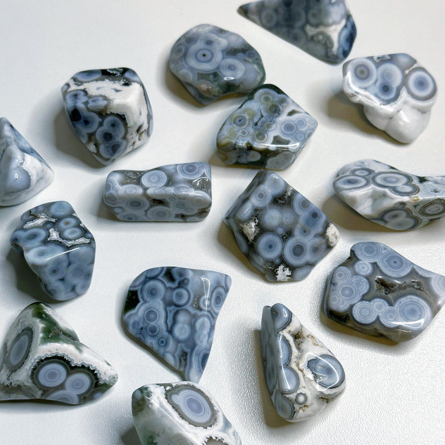 8TH VEIN OCEAN JASPER TUMBLE (EXTRA GRADE) - BLUE - 8th vein, ocean jasper, pocket crystal, pocket stone, recently added, tumble - The Mineral Maven
