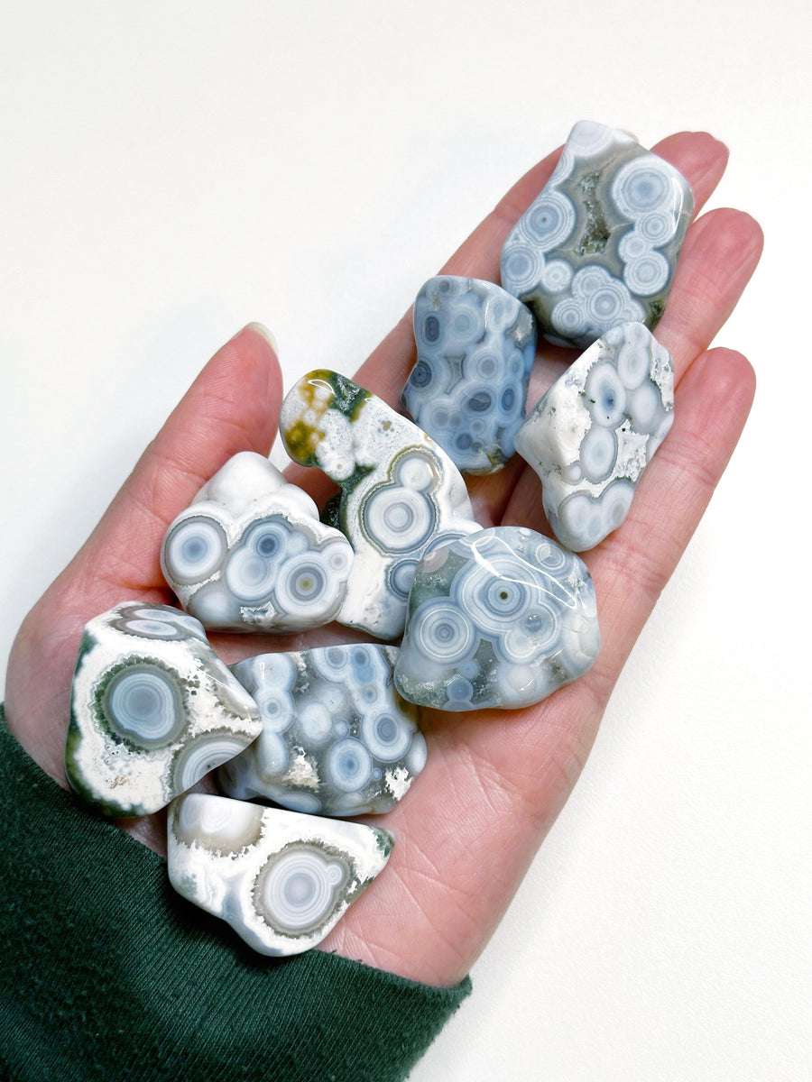 8TH VEIN OCEAN JASPER TUMBLE (EXTRA GRADE) - BLUE - 8th vein, ocean jasper, pocket crystal, pocket stone, recently added, tumble - The Mineral Maven