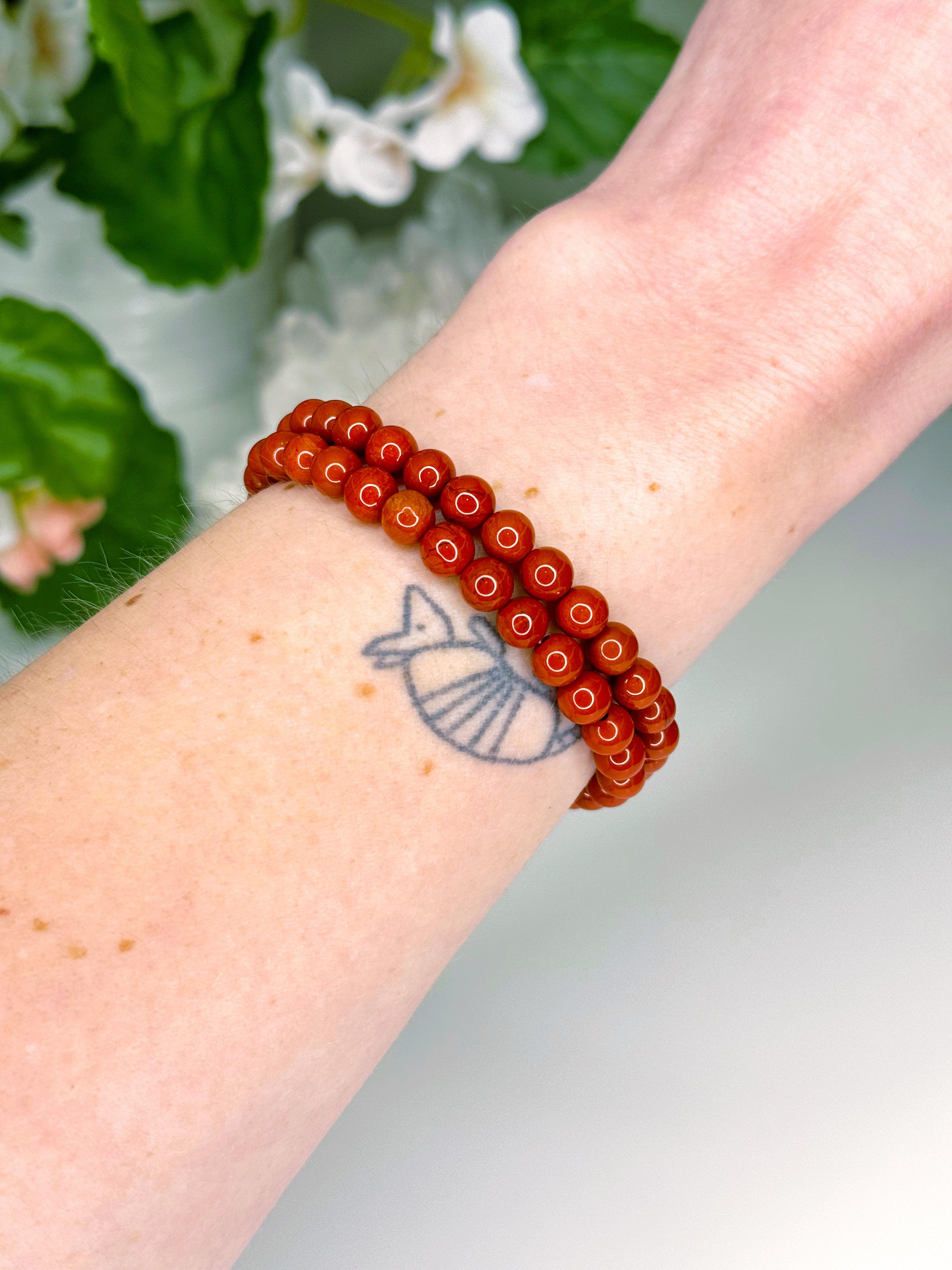 RED JASPER 6mm - HANDMADE CRYSTAL BRACELET - 6mm, april astro, aries, aries stack, bracelet, cancer, cancer stack, crystal bracelet, fertility, fire, handmade bracelet, jewelry, june wrist candy, leo, leo stack, market bracelet, mercury retrograde stack, recently added, red, red jasper, scorpio, scorpio stack, summer wrist candy, valentines bracelets, valentines vibes, virgo, virgo stack, Wearable - The Mineral Maven