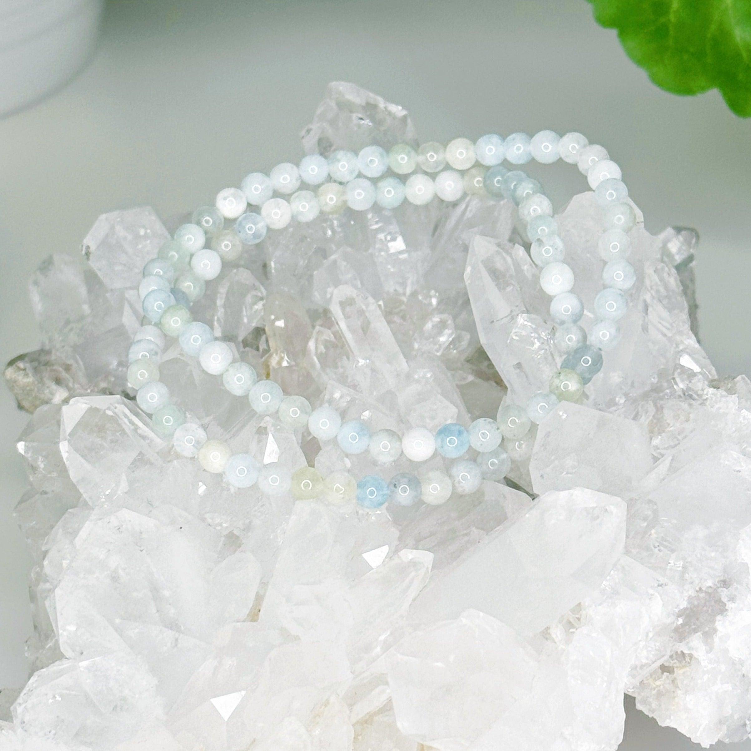 AQUAMARINE 4mm - HANDMADE CRYSTAL BRACELET - 4mm, aquamarine, aquarius, aquarius stack, aries, aries stack, blue, bracelet, crystal bracelet, gemini, gemini stack, handmade bracelet, jewelry, libra, libra stack, pisces, pisces stack, recently added, scorpio, scorpio stack, taurus, taurus stack, valentines bracelets, valentines vibes, water, Wearable - The Mineral Maven