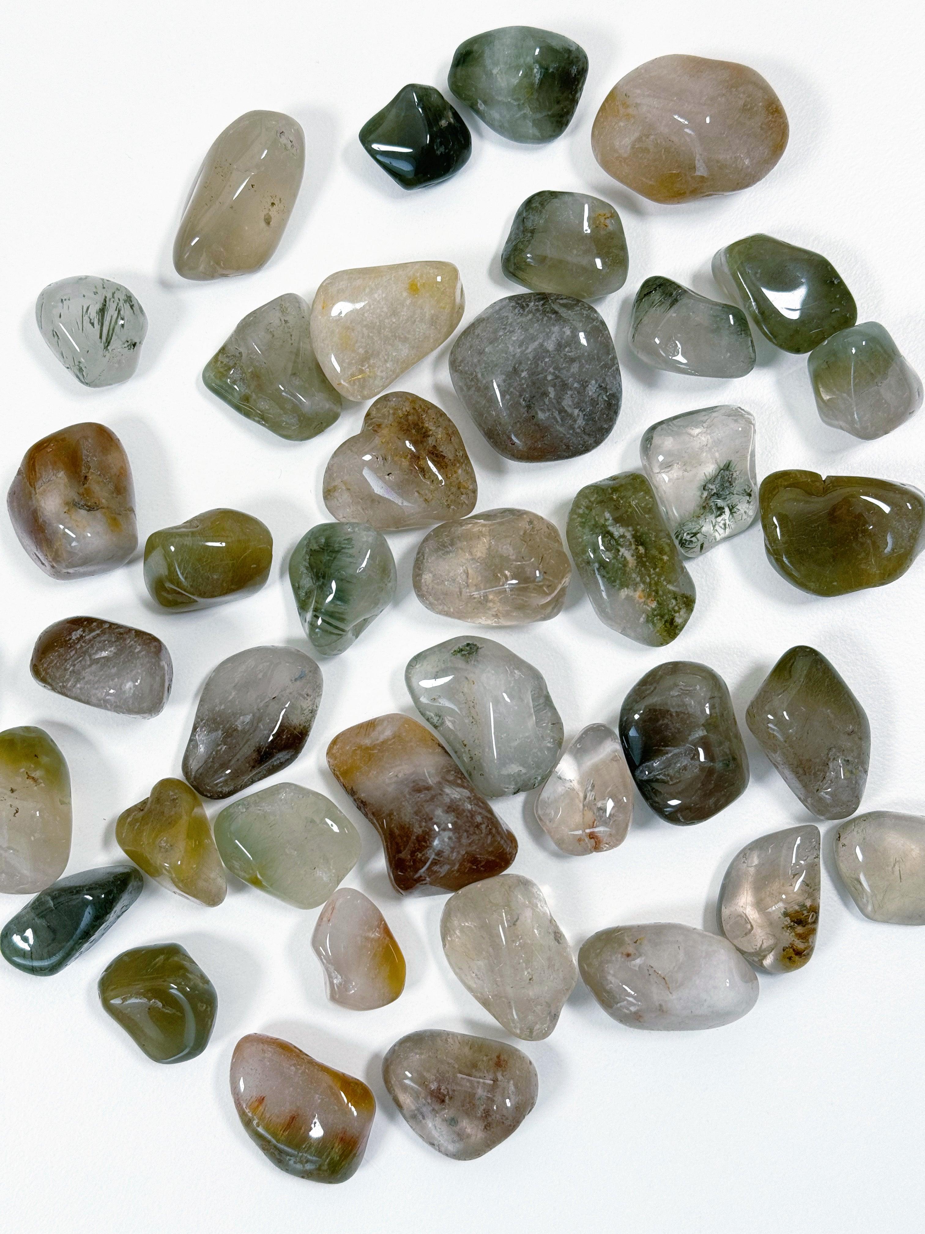 INCLUDED QUARTZ TUMBLE - crystals for community, garden quartz, included quartz, lodolite, pocket crystal, pocket crystals, pocket stone, quartz, recently added, tumble, tumbled, tumbled stone, tumbles - The Mineral Maven
