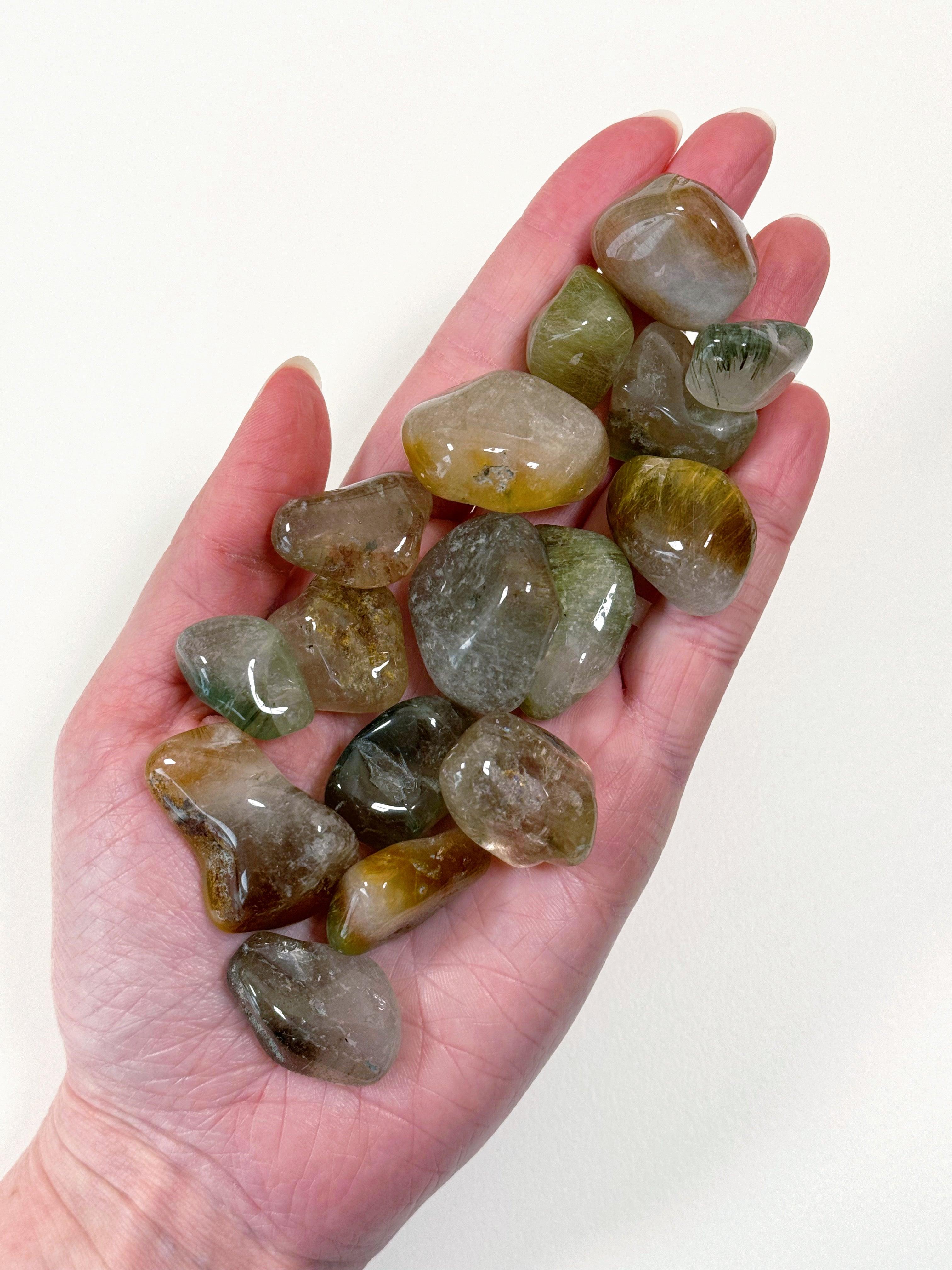 INCLUDED QUARTZ TUMBLE - crystals for community, garden quartz, included quartz, lodolite, pocket crystal, pocket crystals, pocket stone, quartz, recently added, tumble, tumbled, tumbled stone, tumbles - The Mineral Maven