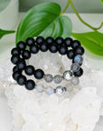 ONYX (MATTE) + MUONIONALUSTA METEORITE/LABRADORITE 10mm - HANDMADE CRYSTAL BRACELET