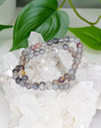 BLACK MICA IN GREY PHANTOM QUARTZ 6mm - HANDMADE CRYSTAL BRACELET