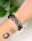 RAINBOW OBSIDIAN + MUONIONALUSTA METEORITE/LABRADORITE 10mm - HANDMADE CRYSTAL BRACELET