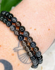 BLACK BLUE RUTILATED QUARTZ 6mm - HANDMADE CRYSTAL BRACELET