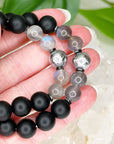ONYX (MATTE) + MUONIONALUSTA METEORITE/LABRADORITE 10mm - HANDMADE CRYSTAL BRACELET