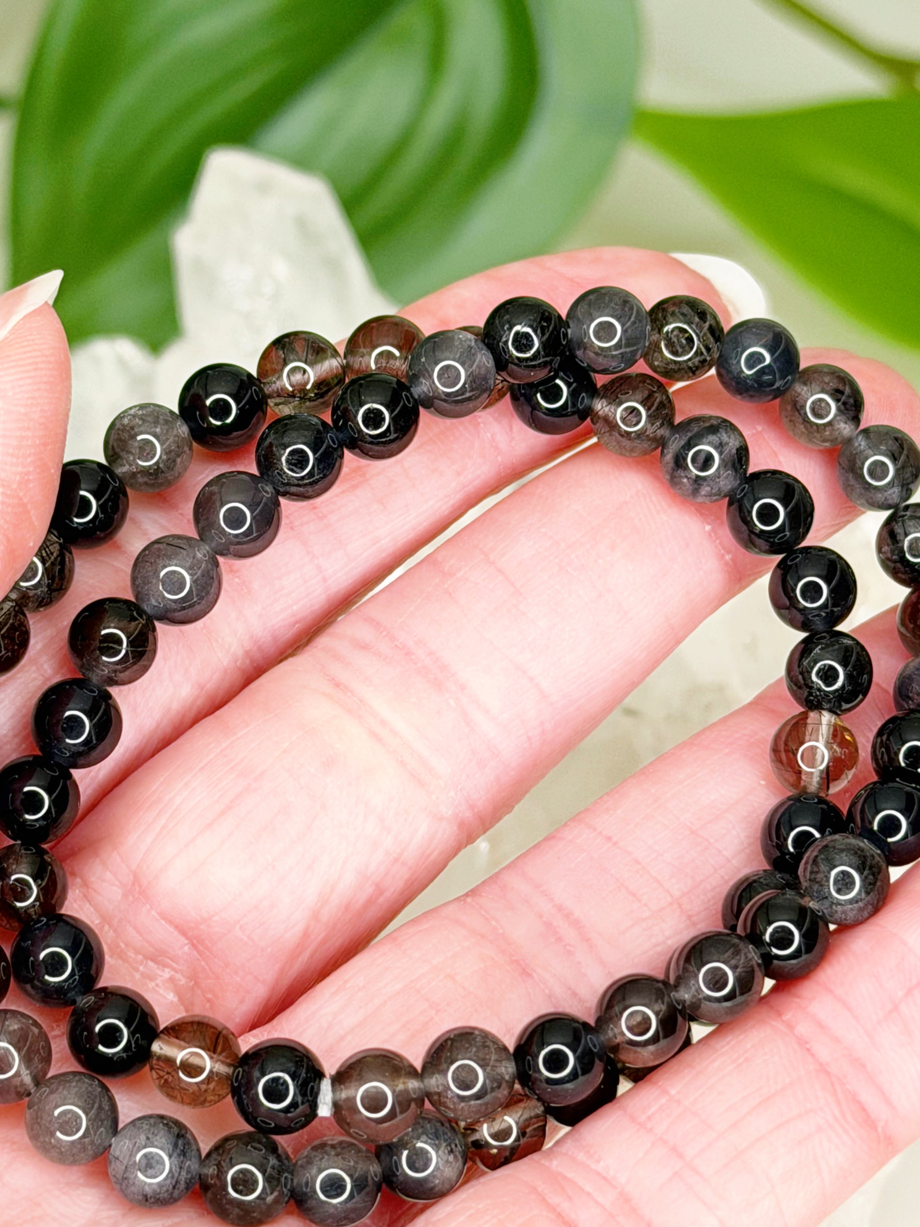 BLACK BLUE RUTILATED QUARTZ 6mm - HANDMADE CRYSTAL BRACELET